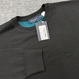 Paul Smith Jeans Crew Neck Jumper Large Black Colorblock 100% Wool NWT Men's
